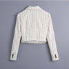 Klkxmyt Za 2022 Stripe Cropped Casual Blazer Suit Women Skirt Set High Waisted Hem Split Skirt Woman Blazer Two Piece Set