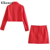 Klkxmyt Za 2022 Vintage Two Pieces Sets Women Linen Cropped Blazers Coat And High Wasit Mini Skirts Casual Women Sets