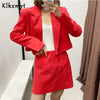 Klkxmyt Za 2022 Vintage Two Pieces Sets Women Linen Cropped Blazers Coat And High Wasit Mini Skirts Casual Women Sets