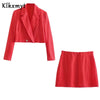 Klkxmyt Za 2022 Vintage Two Pieces Sets Women Linen Cropped Blazers Coat And High Wasit Mini Skirts Casual Women Sets