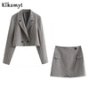 Klkxmyt Za 2022 Woman Suit Office Cropped Casual Blazers Coat And High Wasited Mini Skirts Set Women 2 Pieces Sets
