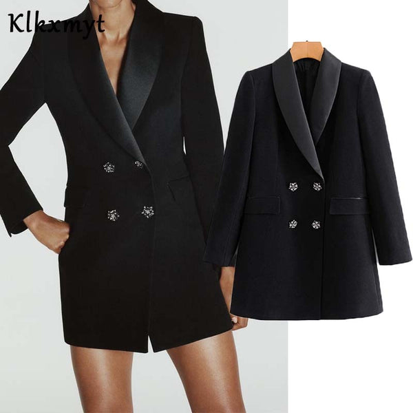 Blazer Women 2022 Fashion Woolen cloth Double Breasted Blazers Coat Vintage Long Sleeve Female Outerwear Chic Tops