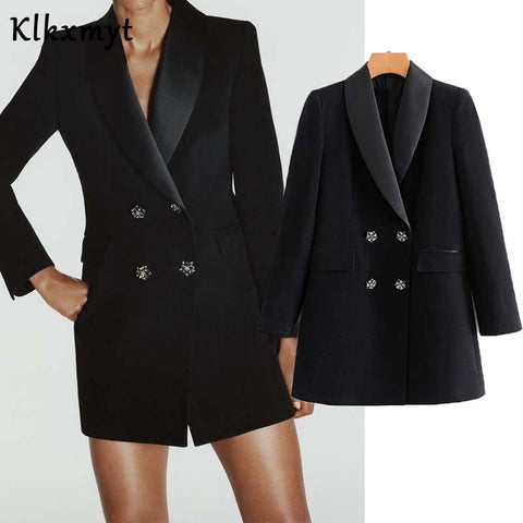 Blazer Women 2022 Fashion Woolen cloth Double Breasted Blazers Coat Vintage Long Sleeve Female Outerwear Chic Tops