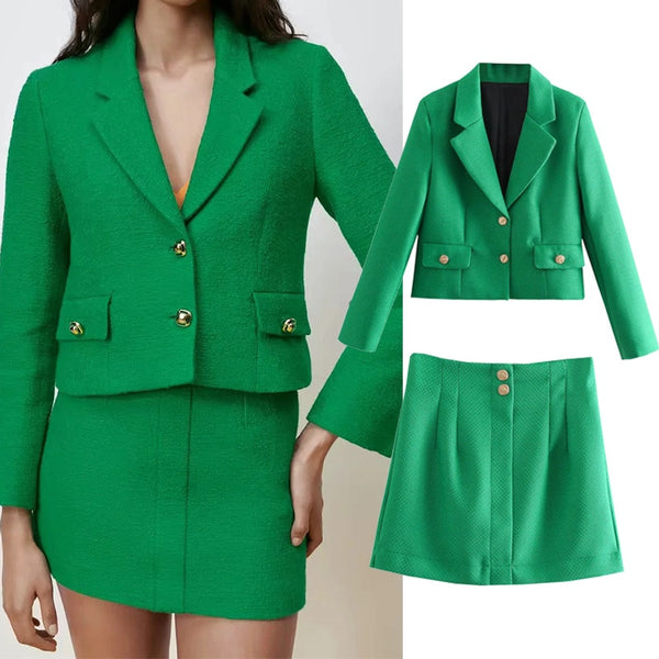 Klkxmyt Za Two Piece Set Women Suit 2022 Office Texture Cropped Blazer Jacket High-Waisted Mini Skirt Sets Woman Outfit