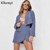 Klkxmyt Za Two Pieces Sets Women 2022 Casual Cropped Blazer Jacket+ Single-Breasted Skirts Spring Autumn Solid Office Wear Set