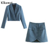 Klkxmyt Za Two Pieces Sets Women 2022 Casual Cropped Blazer Jacket+ Single-Breasted Skirts Spring Autumn Solid Office Wear Set
