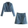 Klkxmyt Za Two Pieces Sets Women 2022 Casual Cropped Blazer Jacket+ Single-Breasted Skirts Spring Autumn Solid Office Wear Set
