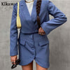 Klkxmyt Za Two Pieces Sets Women 2022 Casual Cropped Blazer Jacket+ Single-Breasted Skirts Spring Autumn Solid Office Wear Set