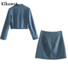 Klkxmyt Za Two Pieces Sets Women 2022 Casual Cropped Blazer Jacket+ Single-Breasted Skirts Spring Autumn Solid Office Wear Set