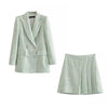 Klkxmyt Za Women Suit Office Plaid Texture Woolen Blazer Jacket+High-Waisted Mini Skirt Sets Spring 2 Piece Set Women