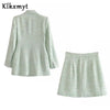 Klkxmyt Za Women Suit Office Plaid Texture Woolen Blazer Jacket+High-Waisted Mini Skirt Sets Spring 2 Piece Set Women