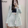 Klkxmyt Za Women Suit Office Plaid Texture Woolen Blazer Jacket+High-Waisted Mini Skirt Sets Spring 2 Piece Set Women