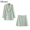 Klkxmyt Za Women Suit Office Plaid Texture Woolen Blazer Jacket+High-Waisted Mini Skirt Sets Spring 2 Piece Set Women