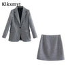 Klkxmyt Za Women Suits With Skirt Sets 2022 Houndstooth Office Single Button Blazer 2 Piece Set Mini Skirt Woman Suit