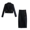 Klkxmyt Za Women Suits With Skirt Sets 2023 Metal Button Office Cropped Casual Blazers Coat Midi Skirt Set Woman Suit