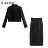 Klkxmyt Za Women Suits With Skirt Sets 2023 Metal Button Office Cropped Casual Blazers Coat Midi Skirt Set Woman Suit