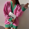 Knitted Cardigans Women Y2K Oversized V Neck Patchwork Knitwear Tops Winter Casual Loose Long Sleeve Sweater Gilet Femme