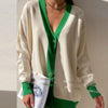 Knitted Cardigans Women Y2K Oversized V Neck Patchwork Knitwear Tops Winter Casual Loose Long Sleeve Sweater Gilet Femme