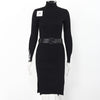 Knitted Dress Women 2022 Winter New Arrivals Fashion Long Sleeve Sweater Dresses Ladies Bodycon Knee Length Dress With Belt