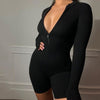 Knitted Long Sleeve Black Sexy Bodysuit Jumpsuit Women Clothing Club Zipper Romper Clothes Female Streetwear Overalls Shorts