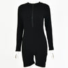 Knitted Long Sleeve Black Sexy Bodysuit Jumpsuit Women Clothing Club Zipper Romper Clothes Female Streetwear Overalls Shorts