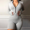 Knitted Long Sleeve Black Sexy Bodysuit Jumpsuit Women Clothing Club Zipper Romper Clothes Female Streetwear Overalls Shorts