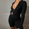 Knitted Long Sleeve Black Sexy Bodysuit Jumpsuit Women Clothing Club Zipper Romper Clothes Female Streetwear Overalls Shorts