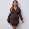 Knitted Long Sleeves Mini Dress Women 2023 Spring Sexy V Neck Button Solid Plus Size Casual Bodycon Dresses Woman
