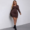 Knitted Long Sleeves Mini Dress Women 2023 Spring Sexy V Neck Button Solid Plus Size Casual Bodycon Dresses Woman