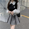 Knitted Patchwork Kawaii Blouses Vintage Japanese Women Korean Preppy Style Long Sleeve Shirt Fake Two Piece School Crop Tops