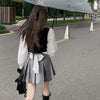 Knitted Patchwork Kawaii Blouses Vintage Japanese Women Korean Preppy Style Long Sleeve Shirt Fake Two Piece School Crop Tops