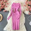 Knitted Rib Maxi Dress Korean Clothing Elegant Solid Black A Line Long Sleeve Sexy Bodycon Robe Pullover Casual Ladies Vestidos