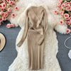 Knitted Rib Maxi Dress Korean Clothing Elegant Solid Black A Line Long Sleeve Sexy Bodycon Robe Pullover Casual Ladies Vestidos