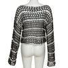Knitted Striped Smocks Sweaters Hollowed Out Gothic Crop Tops Grunge Y2k Loose Long Sleeve Women Pullovers Punk Knitwear
