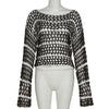 Knitted Striped Smocks Sweaters Hollowed Out Gothic Crop Tops Grunge Y2k Loose Long Sleeve Women Pullovers Punk Knitwear