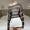 Knitted Striped Smocks Sweaters Hollowed Out Gothic Crop Tops Grunge Y2k Loose Long Sleeve Women Pullovers Punk Knitwear