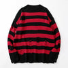 Knitted Striped Sweaters Women Hollow Out Hole Broken Sweater Autumn Jumper Loose Oversized Pullover Harajuku Streetwear