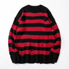 Knitted Striped Sweaters Women Hollow Out Hole Broken Sweater Autumn Jumper Loose Oversized Pullover Harajuku Streetwear