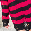 Knitted Striped Sweaters Women Hollow Out Hole Broken Sweater Autumn Jumper Loose Oversized Pullover Harajuku Streetwear