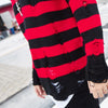 Knitted Striped Sweaters Women Hollow Out Hole Broken Sweater Autumn Jumper Loose Oversized Pullover Harajuku Streetwear