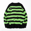 Knitted Striped Sweaters Women Hollow Out Hole Broken Sweater Autumn Jumper Loose Oversized Pullover Harajuku Streetwear
