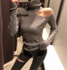 Knitted Sweater Off Shoulder Pullovers Sweater for Women Long Sleeve Turtleneck Female Jumper Black White Gray Sexy Clothing