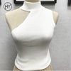 Knitted Tank Tops Women Sexy Cold Shoulder Black Solid Casual Tank Tops Tees Sleeveless Elastic Tees With Shiny Summer 2022