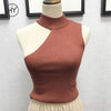 Knitted Tank Tops Women Sexy Cold Shoulder Black Solid Casual Tank Tops Tees Sleeveless Elastic Tees With Shiny Summer 2022