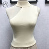 Knitted Tank Tops Women Sexy Cold Shoulder Black Solid Casual Tank Tops Tees Sleeveless Elastic Tees With Shiny Summer 2022