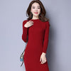 Knitted Winter Dress Women Office Sexy Slim Bodycon Dresses Elastic Skinny Long Sweater Dress Winter Warm Vestidos Femme A102