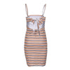 Sexy Backless Bow Tie Bandage Bodycon Dress Women 2022 Summer Strap Sleeveless Striped Mini Tunic Beachwear Vestidos