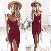 Sexy v neck buttons maxi dress Women strap casual split party long summer dress Elegant bodycon sundress vesitidos