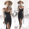 Sexy v neck buttons maxi dress Women strap casual split party long summer dress Elegant bodycon sundress vesitidos