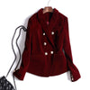 Autumn Winter Women's Blazers Long Sleeve Golden Button Slim Lady Velvet Jackets and Coats Black Wine Red M-2XL